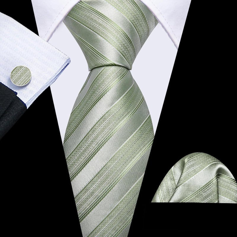Barry.Wang Store Tie Sets for Men Silk Stripe Necktie Woven Checkered Handkerchief Cufflinks Formal Business Wedding - Image 3